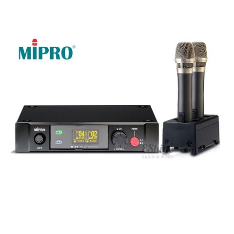 MiPRO新機種B-49半U雙頻道數位接收機 配2手握麥克風含座充+2顆充電池