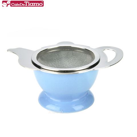 Tiamo 不鏽鋼花茶壺形濾網組陶瓷底座-三色(HG2818)