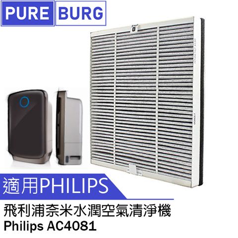 PUREBURG 適用【Philips飛利浦 AC4081 AC4080】奈米水潤空氣清淨機複合式2合1含活性碳HEPA替換濾網濾芯