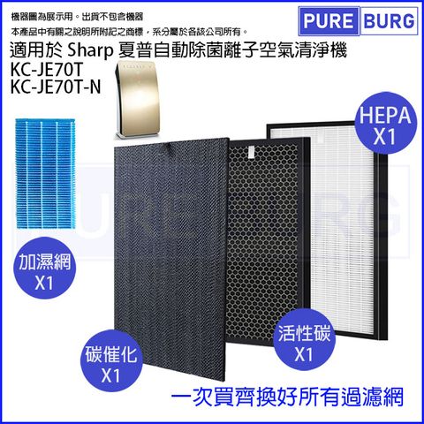 適用 SHARP 夏普KC-JE70T-N 自動除菌離子空氣清淨機 HEPA替換濾網芯+活性碳 (完整更換組合)