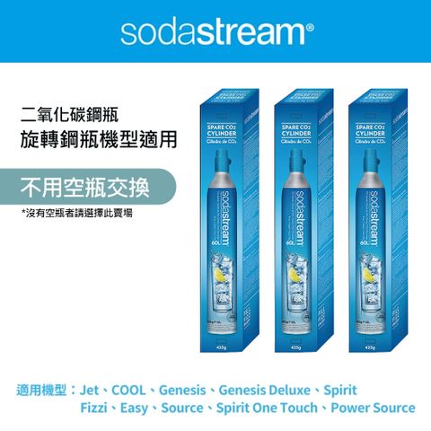 ◤旋轉鋼瓶★3入組◢ 送保冷袋Sodastream二氧化碳全新旋轉鋼瓶 425g(3入組)