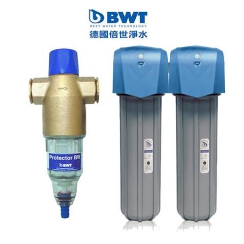 BWT倍世全屋式淨水過濾系統手動反洗雜質過濾器+雙道式顯示型除氯淨水設備