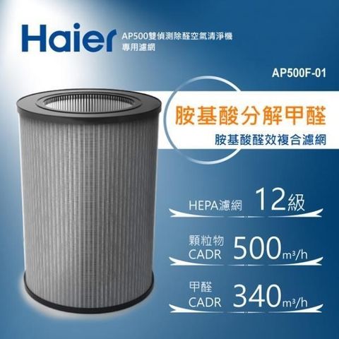 【南紡購物中心】 Haier海爾 AP500雙偵測空氣清淨機專用胺基酸醛效複合濾網 AP500F-01