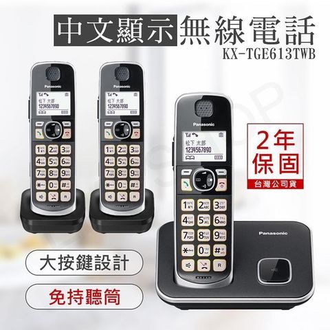 Panasonic 國際牌 中文顯示大按鍵無線電話 KX-TGE613TWB