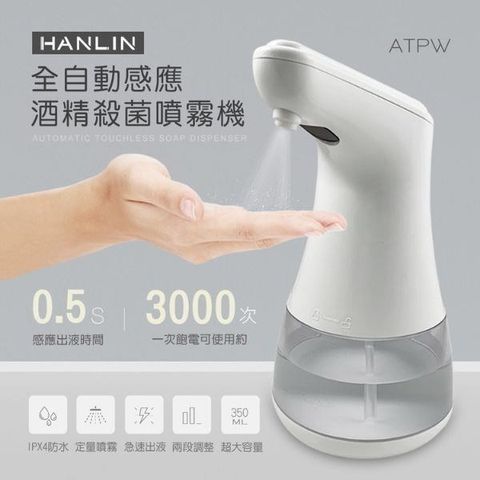 【南紡購物中心】 HANLIN-ATPW 全自動感應酒精殺菌淨手噴霧機