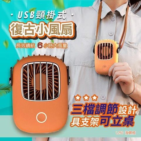 【南紡購物中心】 【WIDE VIEW】海螺橙USB頸掛式復古小風扇(L250)