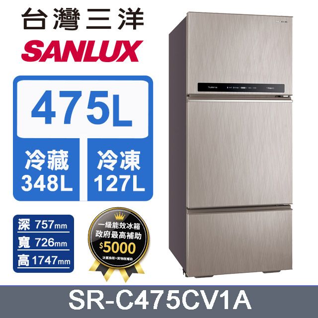 SANLUX 台灣三洋   475公升一級能效直流變頻三門冰箱SR-C475CV1A