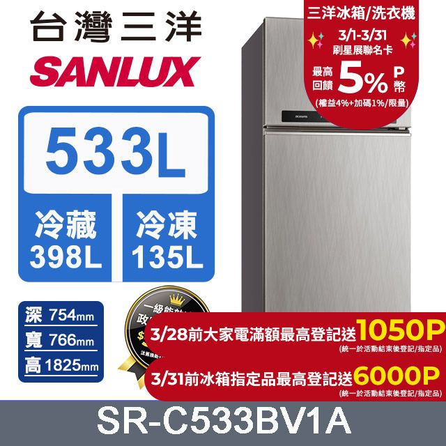 SANLUX 台灣三洋   533L 變頻雙門冰箱SR-C533BV1A