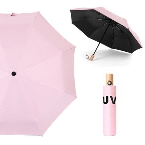 【幸福揚邑】降溫抗UV防風防撥水大傘面全自動開收木柄晴雨摺疊傘-粉一把好傘，值得擁有