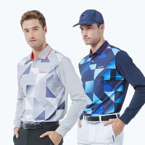 Snowbee 司諾比 GOLF男款蓄熱保暖幾何長袖Polo衫(保暖發熱長袖 上衣高爾夫球衫)