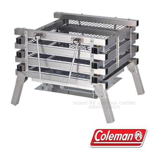 Coleman 2用變形金剛多功能不鏽鋼焚火台/烤肉爐架(附燒烤網+收納袋).烤火爐.露營炊具.荷蘭鍋置放架/CM-23233