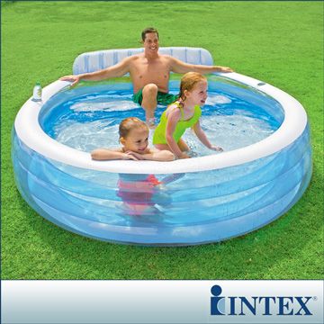 網美家也在用★夏日開心玩水【INTEX】圓型藍色有靠背游泳池 640L (57190)
