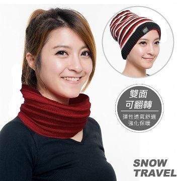 SNOWTRAVEL 保暖圍脖雙面帽(紅色) 2入