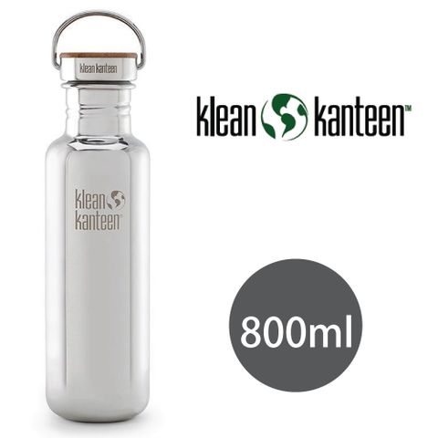 Klean Kanteen 【美國】不鏽鋼瓶800ml_鏡面鋼(竹片鋼蓋)