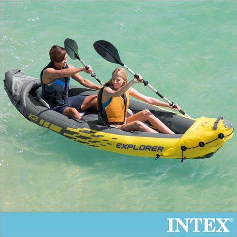 【INTEX】探險家K2-雙人運動獨木舟/橡皮艇(附雙漿+手壓幫浦)(68307)