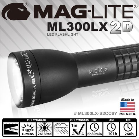 MAG LITE MAGLITE ML300LX 2-Cell D LED Flashlight 手電筒-黑色#ML300LX-S2CC6Y