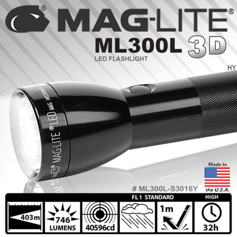 MAG LITE MAGLITE ML300L 3-Cell D LED Flashlight 手電筒-黑色#ML300L-S3016Y