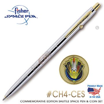 Fisher  Space Pen 紀念版CH4太空梭徽章筆夾太空筆與紀念幣組合  #CH4-CES