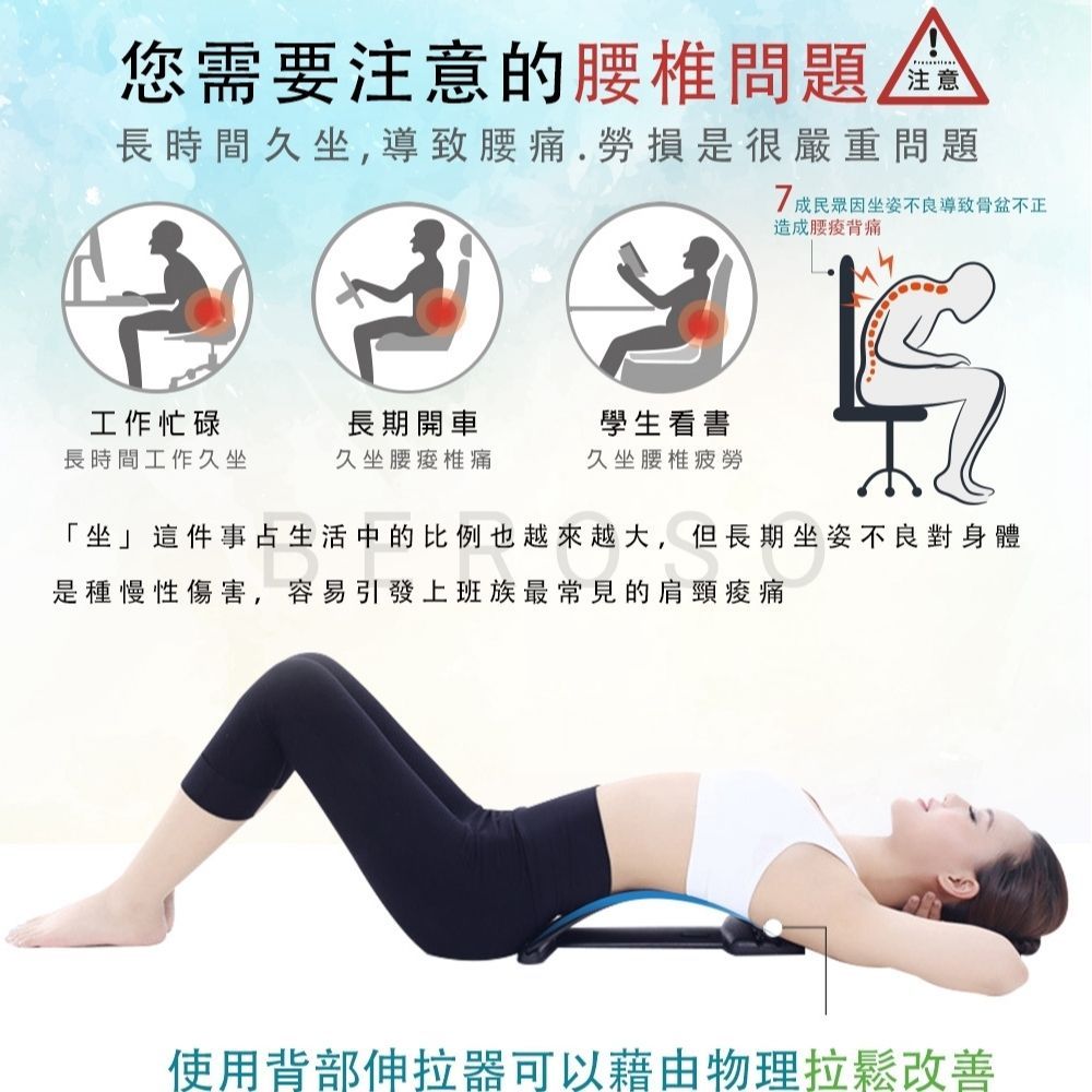 Beroso 倍麗森 四段弧形腰椎按摩類針炙款拉背器
