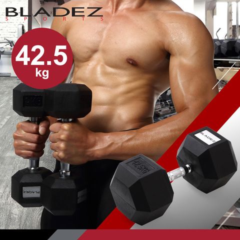 健身房用足重啞鈴【BLADEZ】六角包膠啞鈴-42.5KG