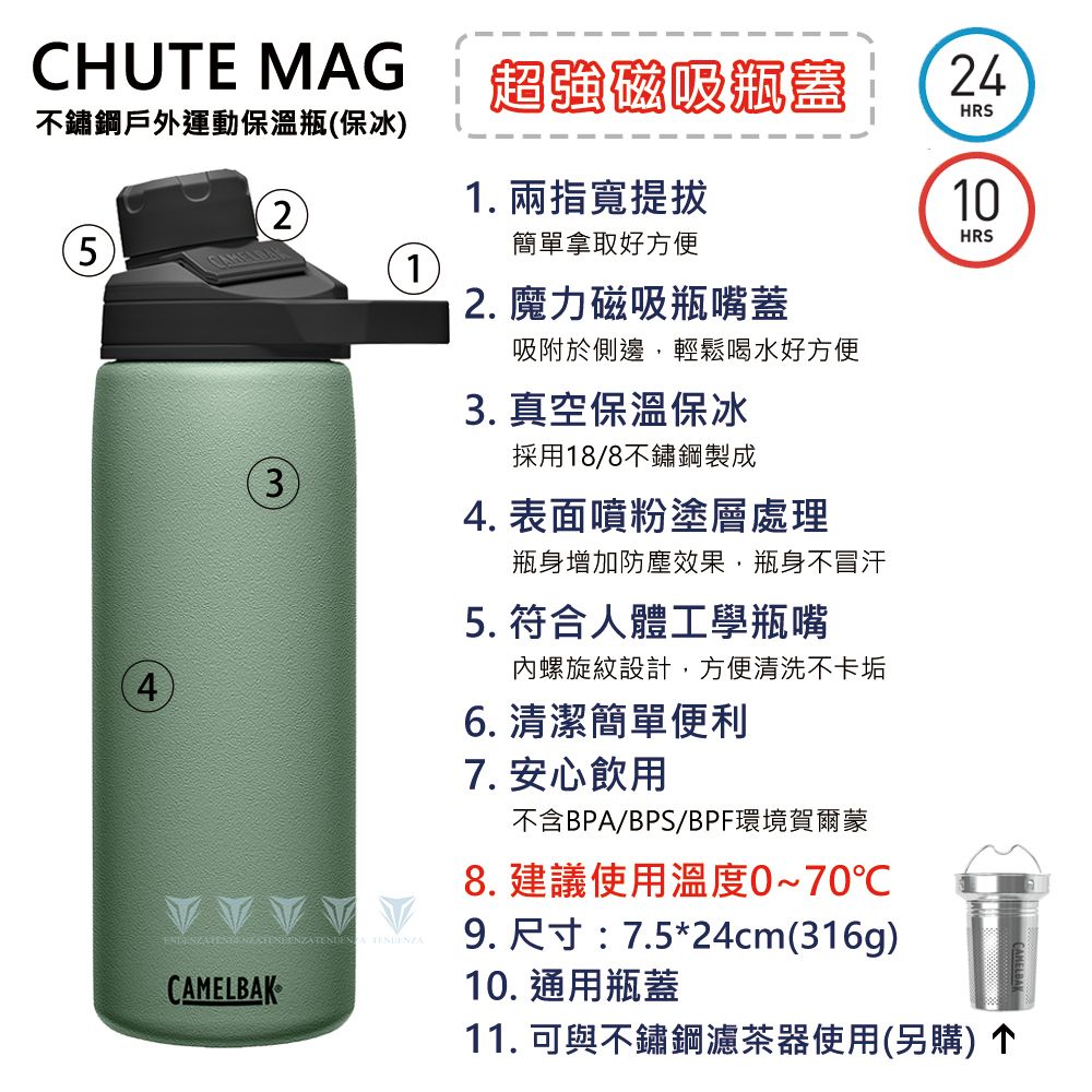 CamelBak  CB1515004060 - 600ml CHUTE MAG 戶外運動保冰/溫水瓶 濃黑