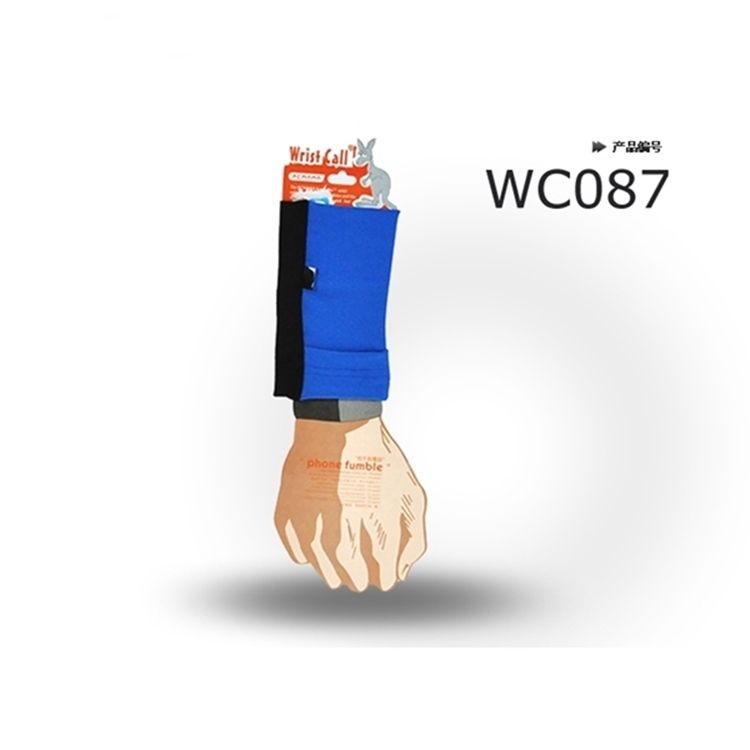 Pcmama 多用途運動手臂套手機套手腕袋手腕套Wrist Bag(黑+藍WC087;可放零錢紙鈔信用卡悠遊卡一卡通)