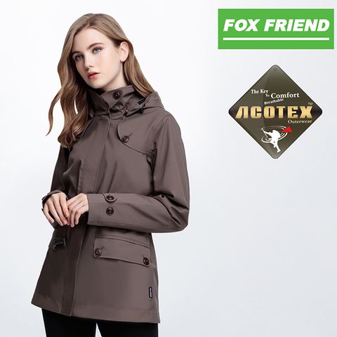 【FOX FRIEND 狐友】女款 ACOTEX單件式 防水鋪棉長風衣外套 #368 褐色
