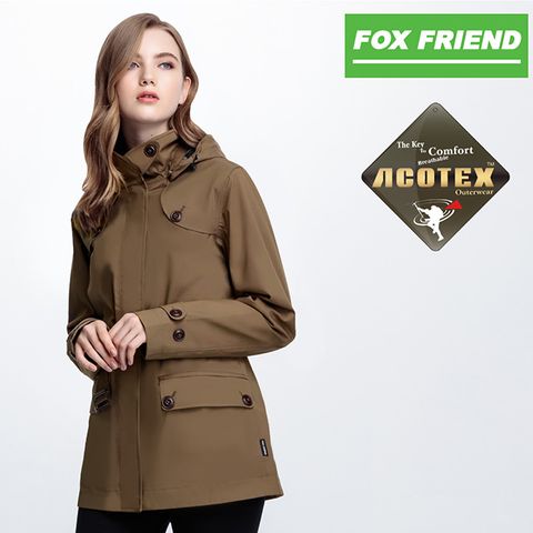 【FOX FRIEND 狐友】女款 ACOTEX單件式 防水鋪棉長風衣外套 #368 深卡