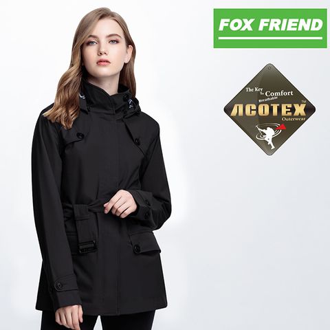 【FOX FRIEND 狐友】女款 ACOTEX單件式 防水鋪棉長風衣外套 #368 黑色