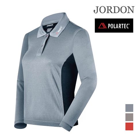 【JORDON 橋登】POLARTEC 排汗快乾彈性長袖POLO衫 #760 (灰色/紫色/紅色)