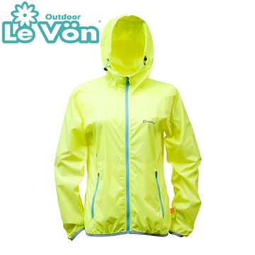 【LeVon】LV3345 - 女單層薄夾克 - 螢光黃《 抗紫外線UPF30+ / 輕量化115g / 網狀收納袋，小巧便攜 / 反光設計 / 防潑水 / 抗污耐髒 / 連帽 / 袖口、下擺鬆緊 》
