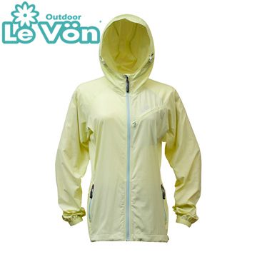 【LeVon】LV3456 - 女抗紫外線單層風衣 - 奶油黃《 抗紫外線UPF40+ / 輕量化176g / 後口袋收納，小巧便攜 / 反光設計 / 防潑水 / 抗污耐髒 / 連帽 / 袖口鬆緊 》