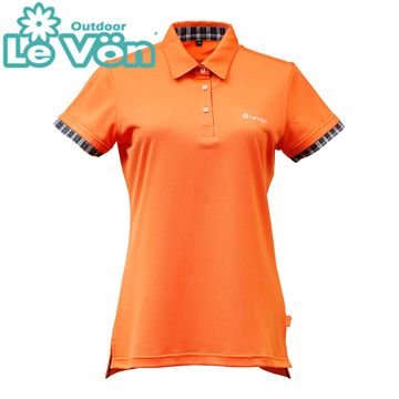 LeVon LV7435 - 女吸濕排汗抗UV短袖POLO衫 - 桔《 MIT台灣製造 / 排汗快乾 / 抗紫外線 / 輕薄舒適 / 內領口袖口經典格紋設計  /  》