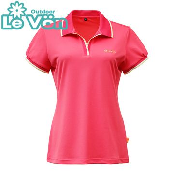 【LeVon】LV7436 - 女吸濕排汗抗UV短袖POLO衫 - 桃粉紅《 MIT台灣製造 / 排汗快乾 / 抗紫外線 / 輕薄舒適 / V領無扣特殊設計 / 》