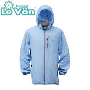 【LeVon】LV3450 - 男抗紫外線單層風衣 - 煙藍《 抗紫外線UPF40+ / 輕量化193.5g / 可收納設計小巧便攜 / 防潑水 / 抗污耐髒 / 帽子可收 》
