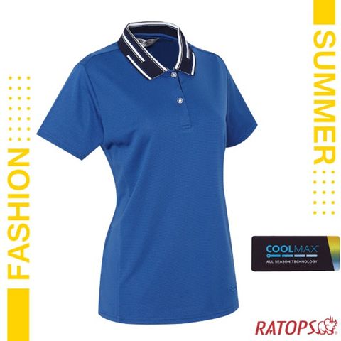 【瑞多仕-RATOPS】女新款 COOLMAX 門襟配色POLO短袖排汗休閒衣_DB8988 經典藍/丈青色