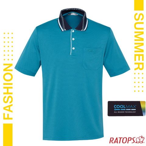 【瑞多仕-RATOPS】男新款 COOLMAX 門襟出芽配POLO短袖排汗休閒衣_DB8980 奇幻藍綠/白芽