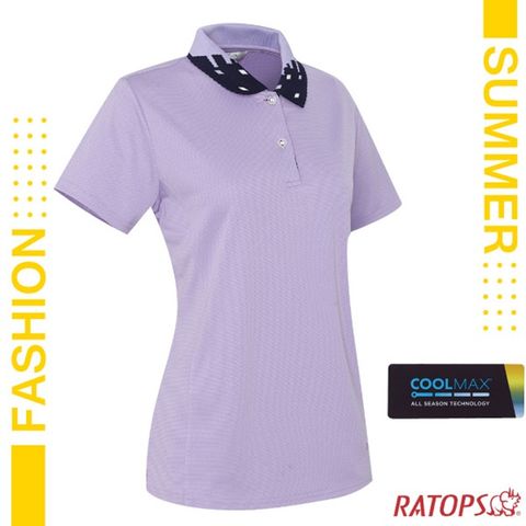 【瑞多仕-RATOPS】女新款 COOLMAX 門襟配色POLO短袖排汗休閒衣_DB8986 粉彩紫/丈青色