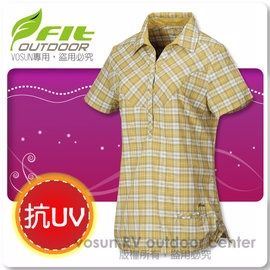 【維特 FIT】女新款 格紋吸排抗UV短袖襯衫_FS2201 薑黃色