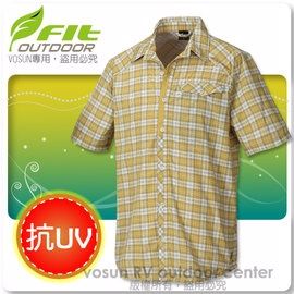 FIT 維特 男新款 格紋吸排抗UV短袖襯衫_FS1201 薑黃色