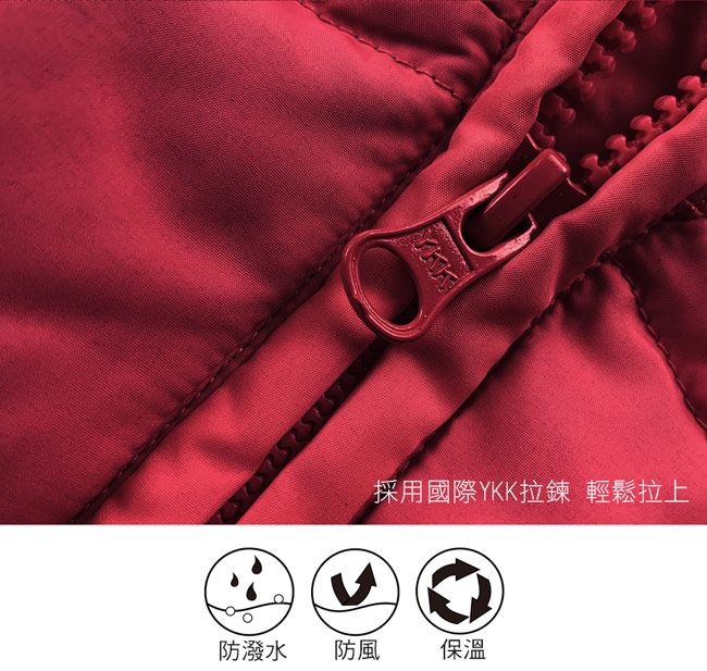 採用國際YKK拉鍊 輕鬆拉上防潑水防風 保溫