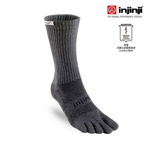 【injinji】TRAIL野跑避震吸排五趾中筒襪-黑