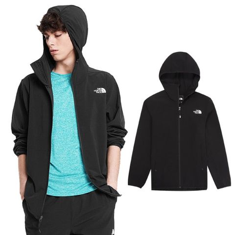 【美國 The North Face】男新款 防風防潑休閒連帽外套.風衣式運動夾克_4CKY-JK3 黑 N