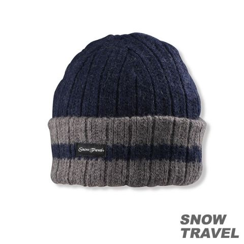 SNOW TRAVEL 雪之旅 SNOWTRAVEL 3M防風透氣保暖羊毛帽(條紋摺邊) (藍色)