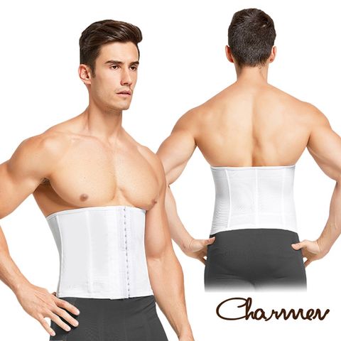 Charmen男性塑身 可調式三段排扣收腹塑腰帶 束腰套 白色