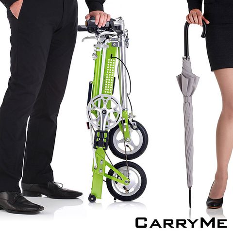 可推可拖行,通勤小精靈CarryMe SD 8吋充氣胎版單速鋁合金折疊車-綠茶青