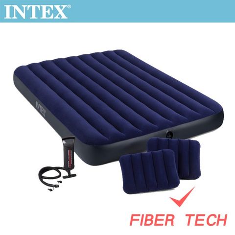 INTEX 經典雙人加大(fiber-tech)充氣床墊-寬152cm-特惠組合(附手壓幫浦+枕頭*2)(64765)