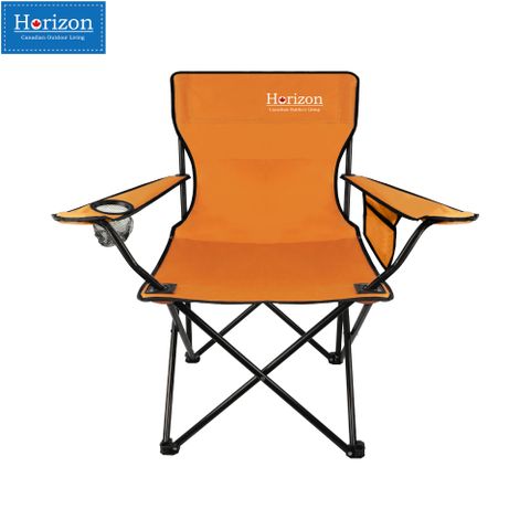 【Horizon 天際線】免安裝輕便折疊野餐露營椅(有側手機袋/椅子收納袋) 陽光橘