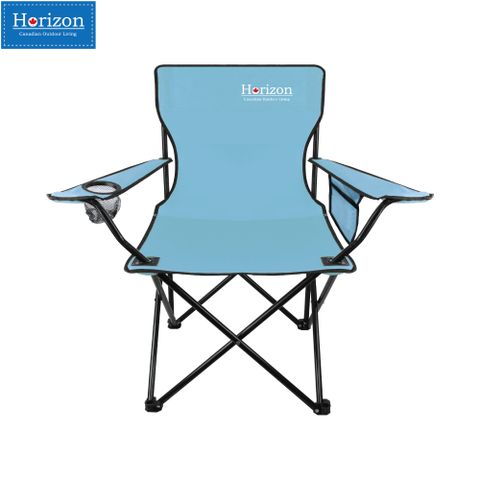 【Horizon 天際線】免安裝輕便折疊野餐露營椅(有側手機袋/椅子收納袋) 天空藍