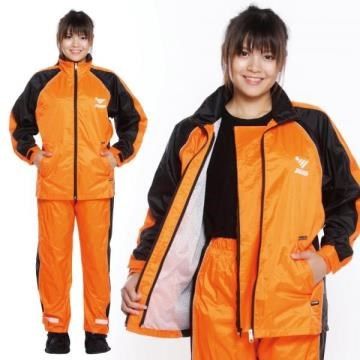 【南紡購物中心】JUMP 將門 日系雙拉鏈套裝二件式風雨衣 橘黑